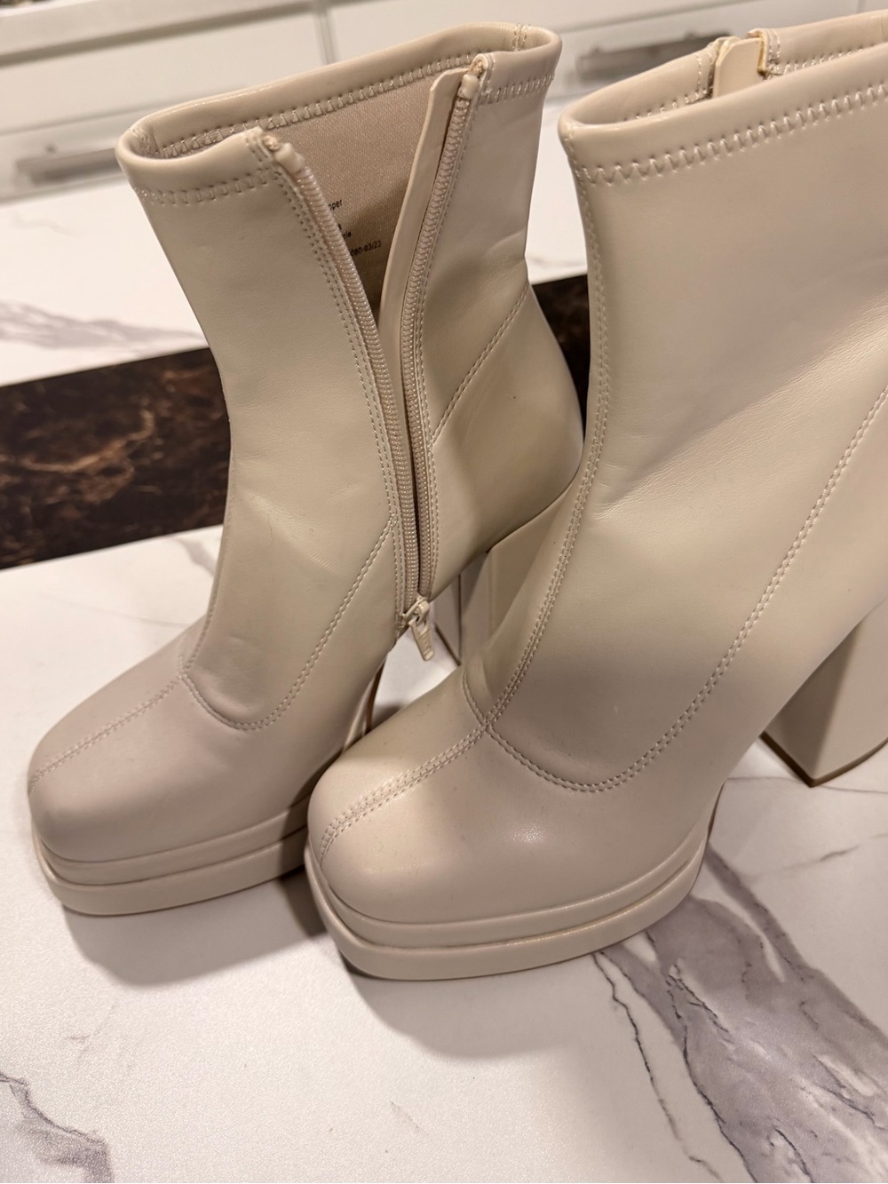Women’s Cream Platform Ankle Boots - Sleek Zip Closure